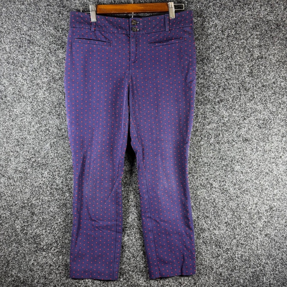Anthropologie The Essential Slim Purple Red Polka Dot Pant Womens 8 Cotton Blend